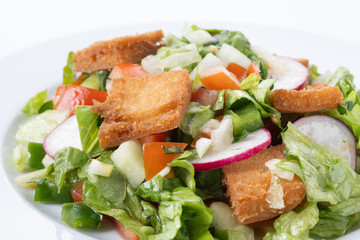 Fattoush salad, Traditional Lebanese Salad isolated on white background