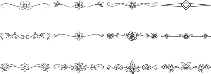 Obraz premium Set of Frame borders and text dividers, monochrome vectors collection