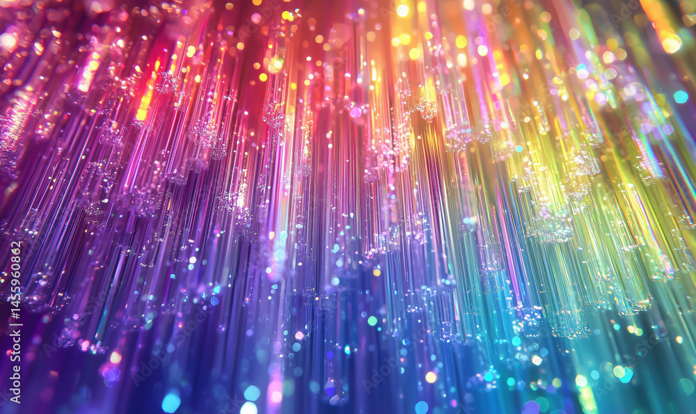 Poster colorful abstract background with shimmering lights and vertical streaks of color.