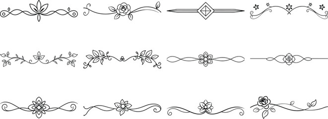 Set of Frame borders and text dividers, monochrome vectors collection