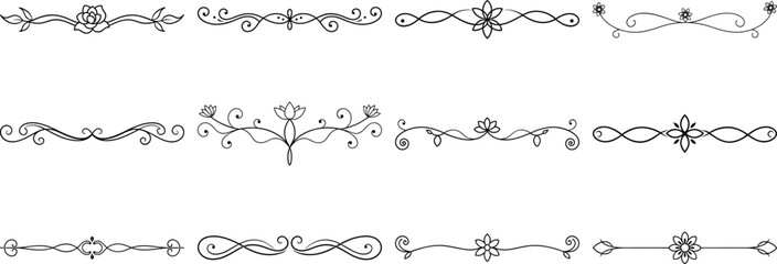 Fototapeta premium Set of Frame borders and text dividers, monochrome vectors collection