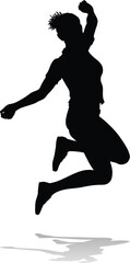 A happy woman jumping for joy in mid air silhouette person concept