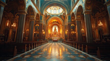 Naklejka premium The rich history and artistry within an Orthodox Christian church, with its icons and ornate decorations.