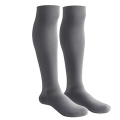 Pair of long grey socks apparel item on transparent background