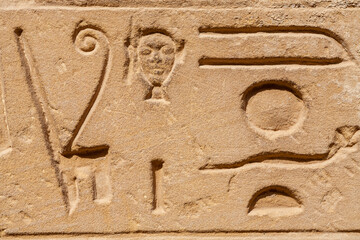 Carved Hieroglyphs in Karnak Temple. Luxor, Egypt