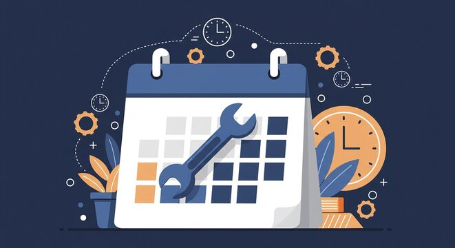 Scheduling Maintenance with Calendar and Wrench Illustration
