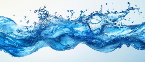 Fototapeta premium Water splashes upwards, creating dynamic wave form in shades of blue.