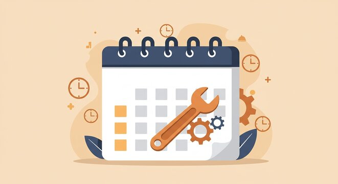 Scheduling Maintenance Calendar with Wrench and Gears Illustration