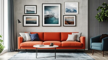 Modern Living Room Interior with Nature Photography