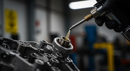Applying Lubricant to Metal Engine Part for Maintenance Task