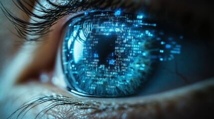 Human eye with digital code overlay