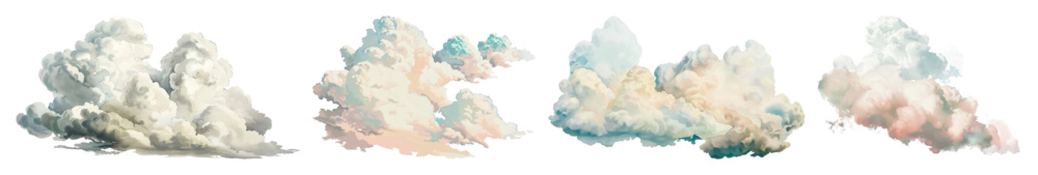Naklejki PNG Artistic pastel clouds illustration, element set on transparent background