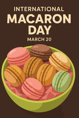 Colorful Macarons in Bowl Illustration Perfect for Dessert Celebration