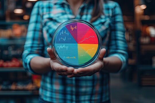 Woman holding a holographic pie chart