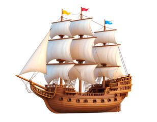 Classic Wooden Galleon Ship Sailing on Calm Waters