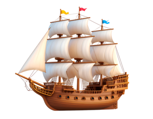 Classic Wooden Galleon Ship Sailing on Calm Waters