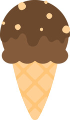 Cute chocolate ice cream cone. Flat design illustration.