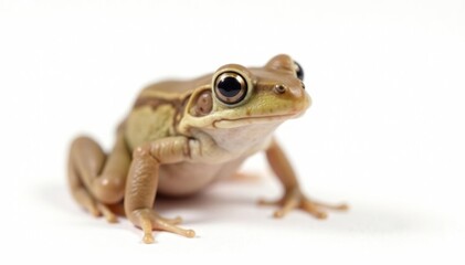 Obraz premium Single, small brown frog on white, simple background , earth tone, amphibian