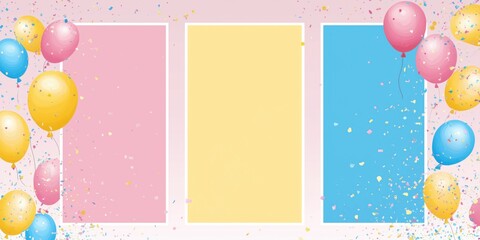 Colorful party background with balloons and confetti for celebrations and events