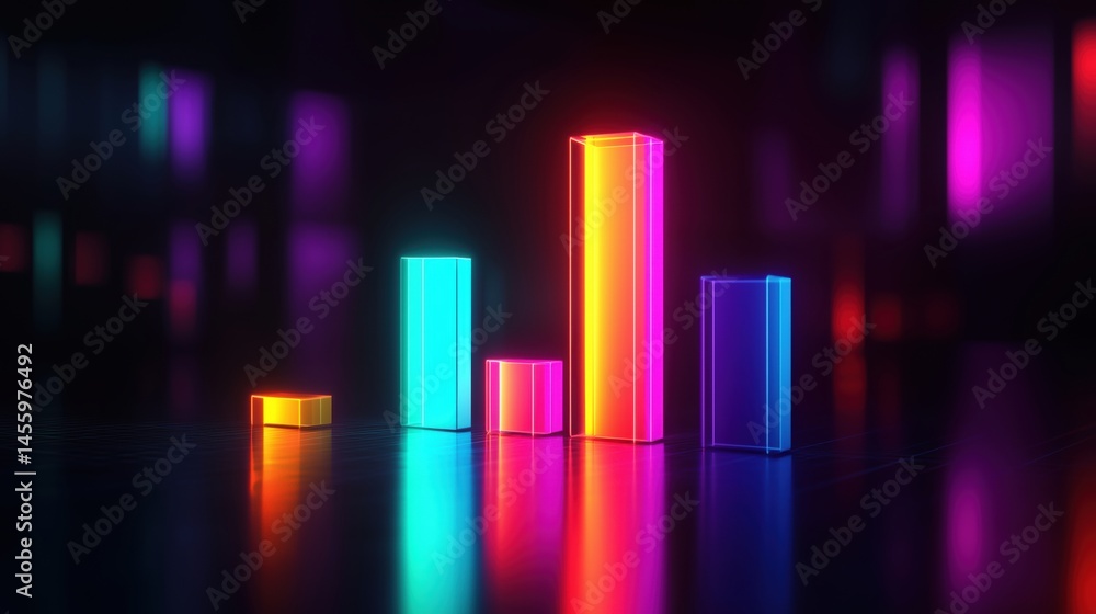 Poster colorful neon bar graph representing data visualization and analytics trends