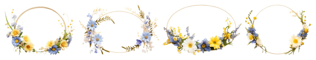 PNG Floral wreaths with daisies, element set on transparent background