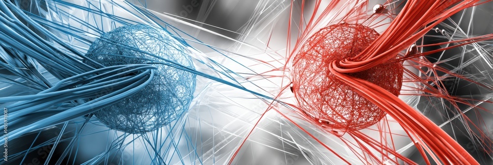 Aufkleber network cables create visual tension over a globe illustrating global technology divides in contempo
