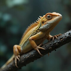 A close up shot of lizard on a branch ultra realistic, super detailed