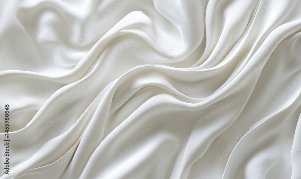 Poster elegant white satin fabric draped in soft waves creating a luxurious texture