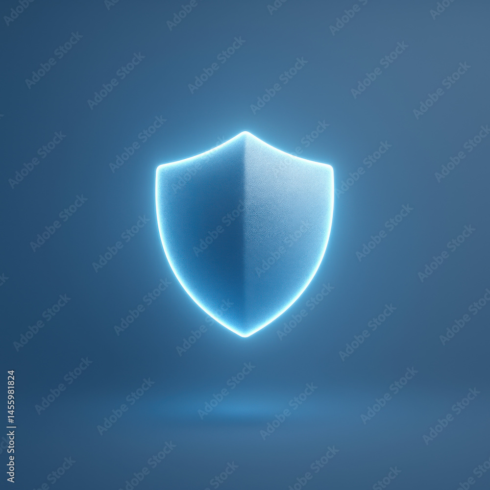 Poster glowing shield with blue gradient background symbolizing protection and security in modern digital s