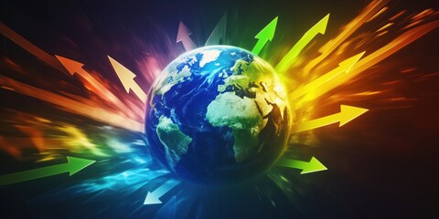 Dynamic Earth with Colorful Arrows Representing Growth and Progress