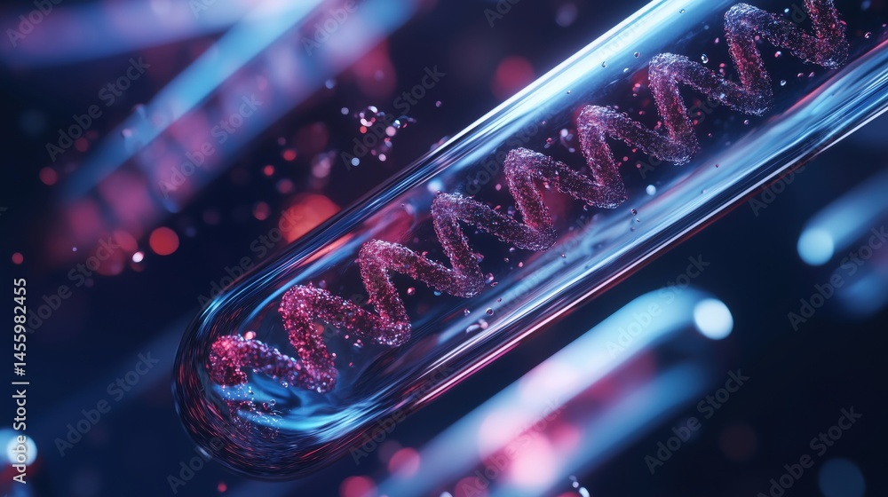 Aufkleber abstract representation of dna structure in a test tube with vibrant colors and bubbles