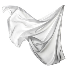 Floating white fabric isolated on white background
