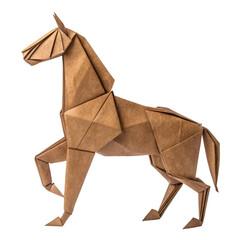 Brown origami horse isolated on white background