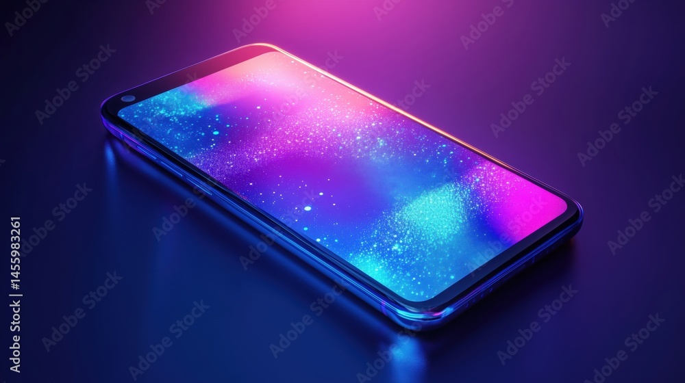 Poster vibrant smartphone display with colorful abstract background and glowing effects