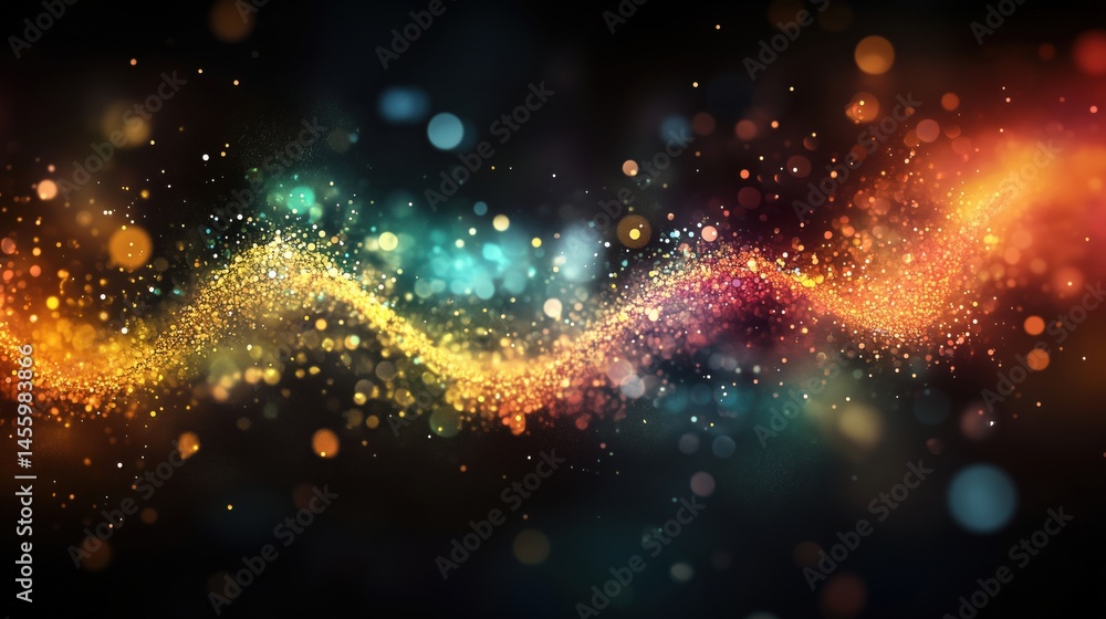 Poster colorful abstract wave of light particles creating a mesmerizing visual effect