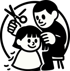 Illustrative Image Depicting A Child Receiving A Haircut From A Barber In A Graphic Style