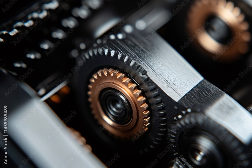 Poster intricate gears and mechanisms of a camera lens showcasing precision engineering and technology