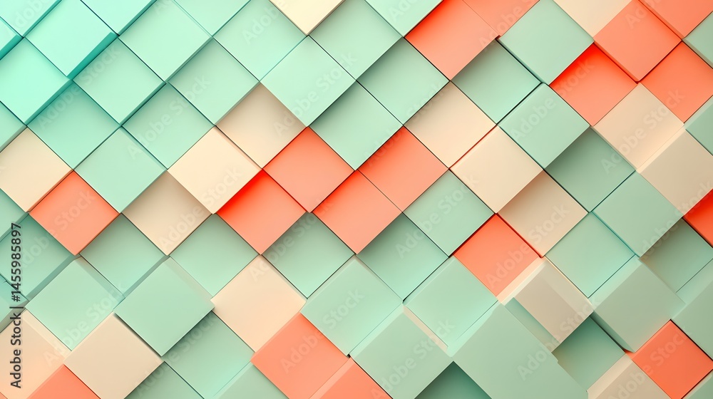 Poster abstract geometric pattern of overlapping squares in pastel colors.