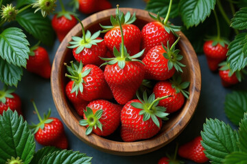 "sliced strawberries arranged artistically on a ceramic plate with mint leaves and powdered sugar, top-down view, soft natural lighting and fine dining aesthetic"
