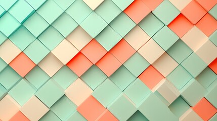 Abstract geometric pattern of overlapping squares in pastel colors.