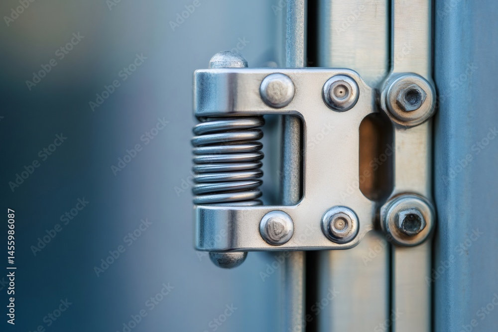 Poster spring loaded hinge connecting two metal plates, ensuring smooth and controlled movement with a dura