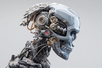 Fototapeta premium Futuristic Robot Head with Detailed Components Representing AI Technology