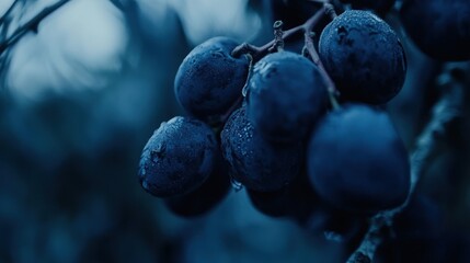 Moody Blue Grapes: A Close-Up of Dew-Kissed Clusters