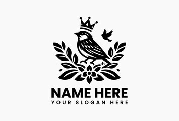 Obraz premium Angular sparrow with geometric flower crown, bold vector logo for urban streetwear and activism