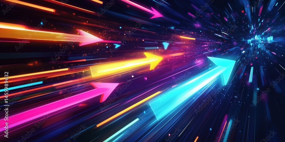 Poster dynamic motion of colorful arrows in a vibrant digital space