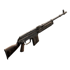 Naklejka premium Vintage rifle displayed on a plain surface with detailed textures capturing the weathered condition and unique characteristics of the firearm