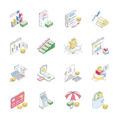 Easy to edit set of finance and economy icons in isometric style