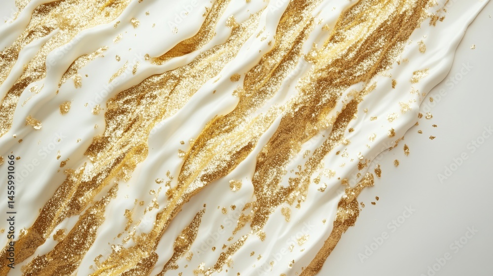 Aufkleber gold and white abstract texture with shimmering glitter and flowing patterns