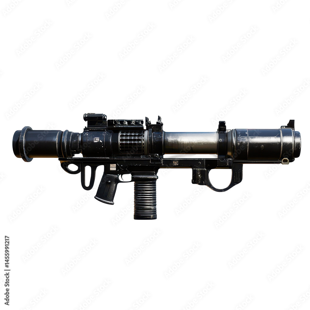Poster high-powered weapon displayed against a plain background showcasing advanced firearm technology and 