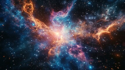 Stunning cosmic nebula with vibrant colors and starry background in deep space